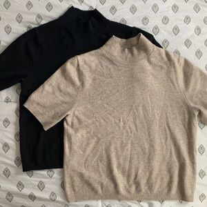 a new day Black and Tan Shortsleeved Turtleneck Sweater Set